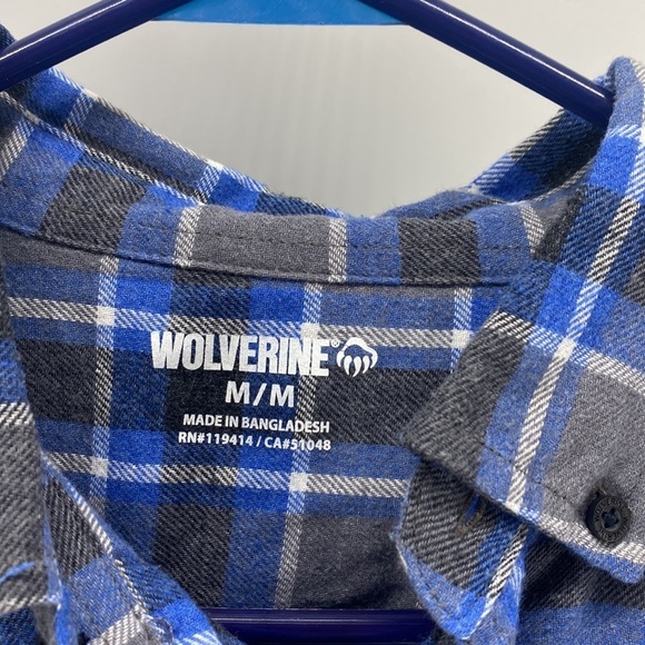 Wolverine blue grey black plaid flannel button down work wear outdoor Gorpcore - Picture 2 of 6